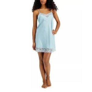 INC International Concepts Womens Lace-Trim Chemise Blue Amazonite Small nwt